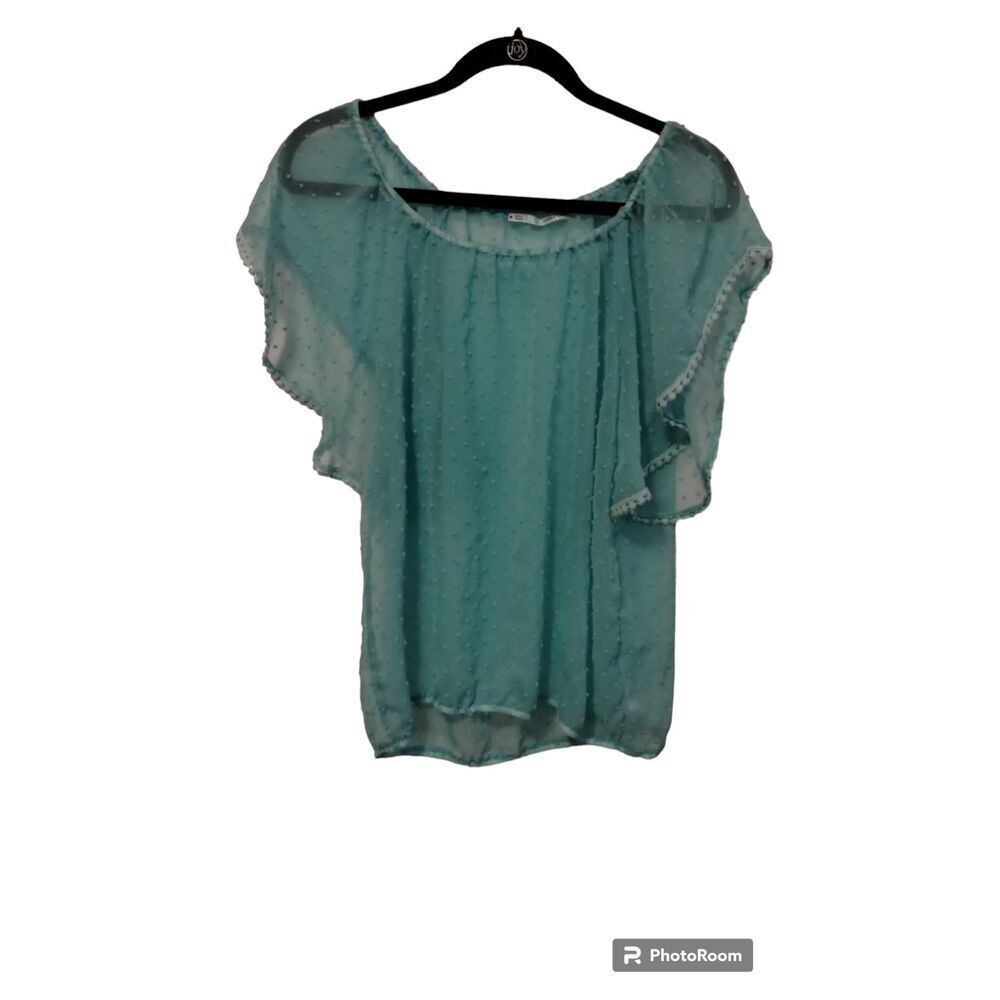 Maurice's teal sheer soft polka dot blouse